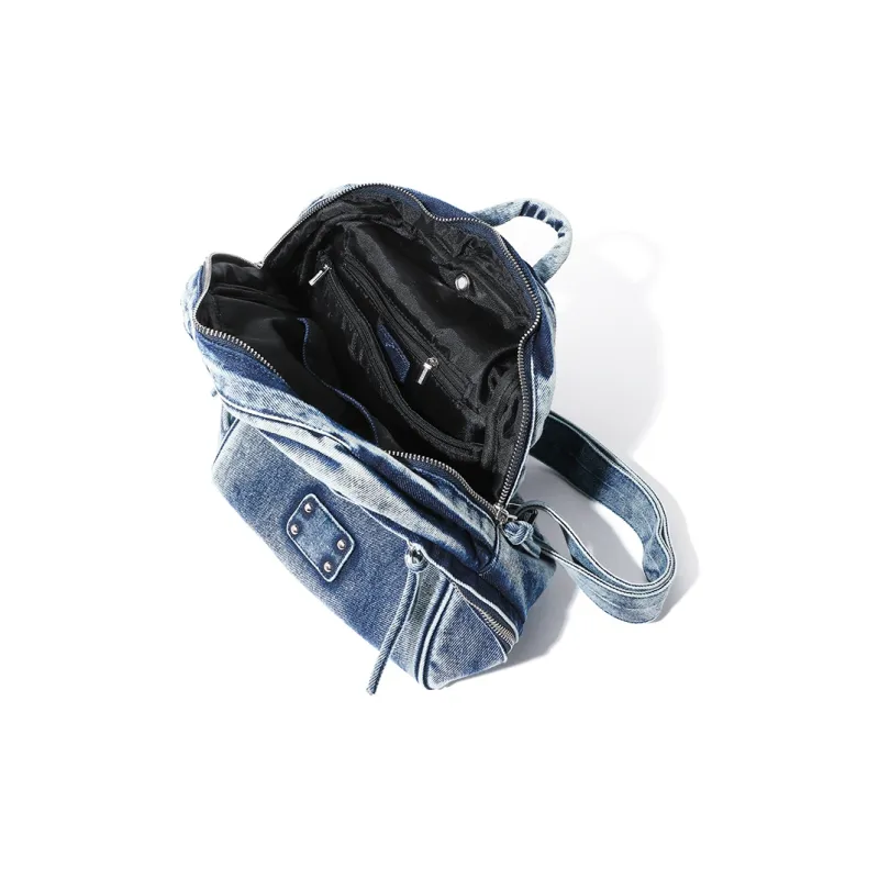 MASTER CANVAS Fabric Backpacks Backpack Medium Size Unisex Blue/Black/Brown-4