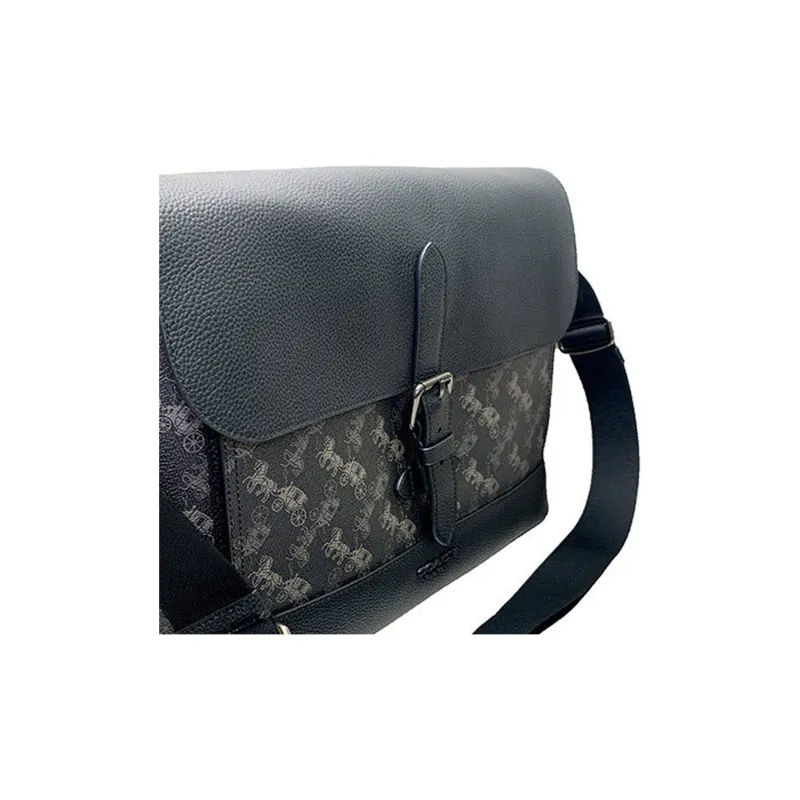 COACH Hudson Canvas With Leather Messenger Bag Shoulder Bag Crossbody Bag Large Size Men's Black Brown Multicolor-2