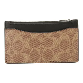 COACH Card Case Canvas With Leather Card Clip Wallet Holder Men's Khaki & Black