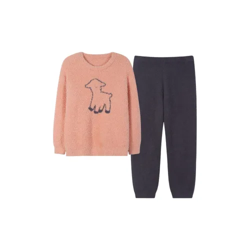 Sha Qian Pajama Set Autumn And Winter Season Women's Shrimp Color