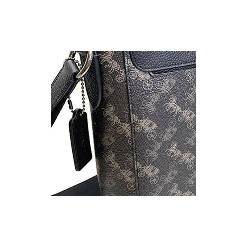 COACH Hudson Canvas With Leather Messenger Bag Shoulder Bag Crossbody Bag Large Size Men's Black Brown Multicolor-3