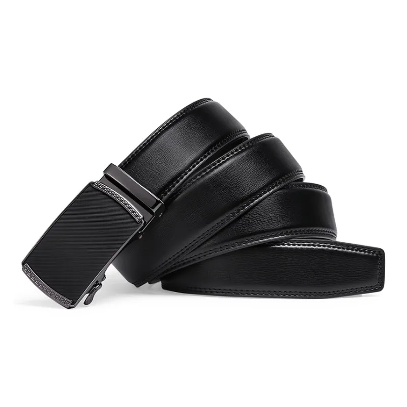 PISHUSHU Premium Automatic Buckle Business Youth Trendy Denim Cow Leather Leather Belts Men's Gunmetal Width  3.5cm-1