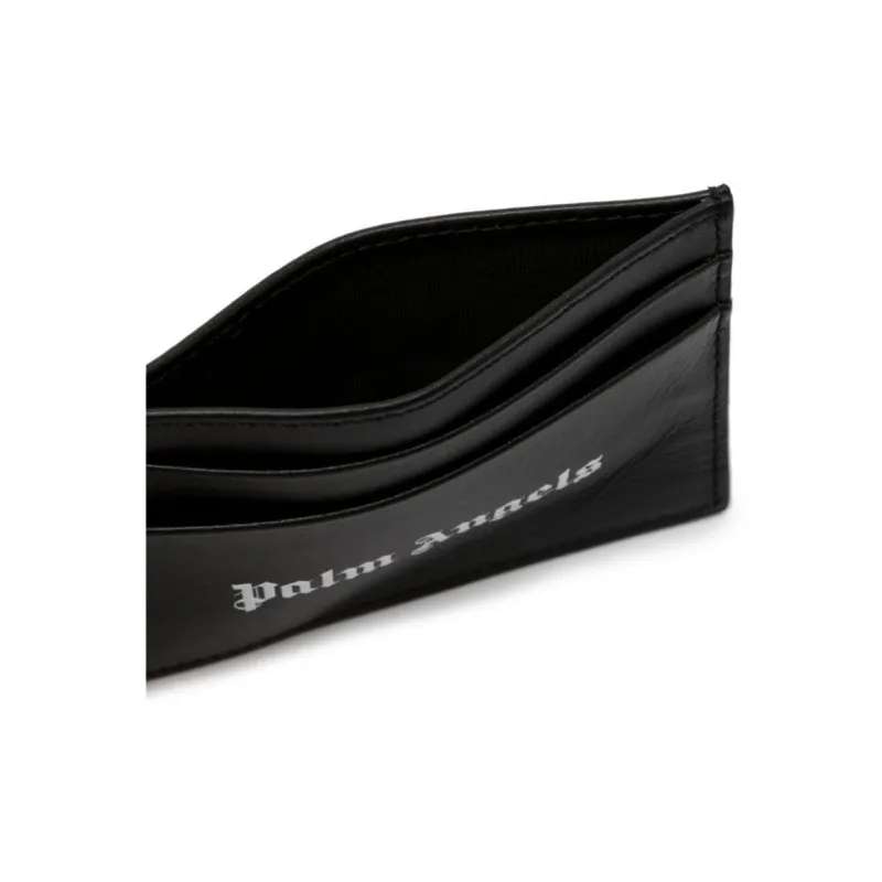 PALM ANGELS Logo Print Leather Card Holder Black-4