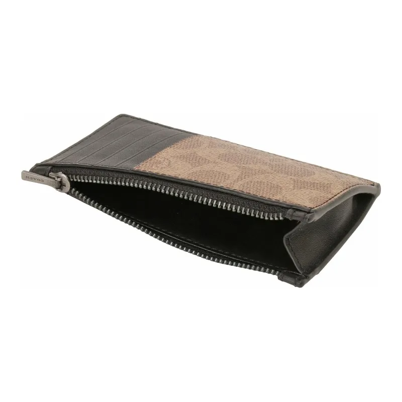 COACH Card Case Canvas With Leather Card Clip Wallet Holder Men's Khaki & Black-4