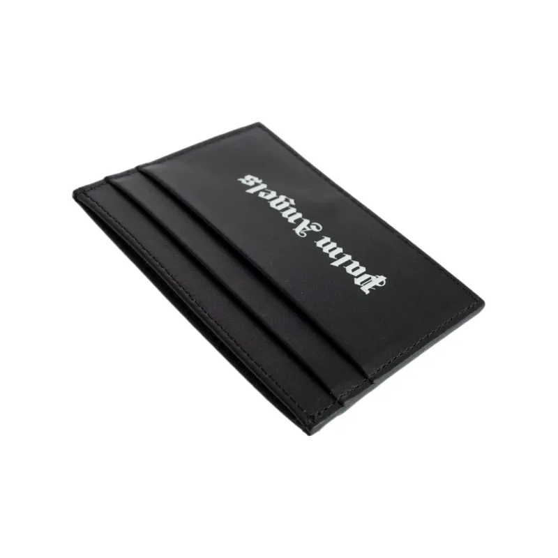PALM ANGELS Logo Print Leather Card Holder Black-3