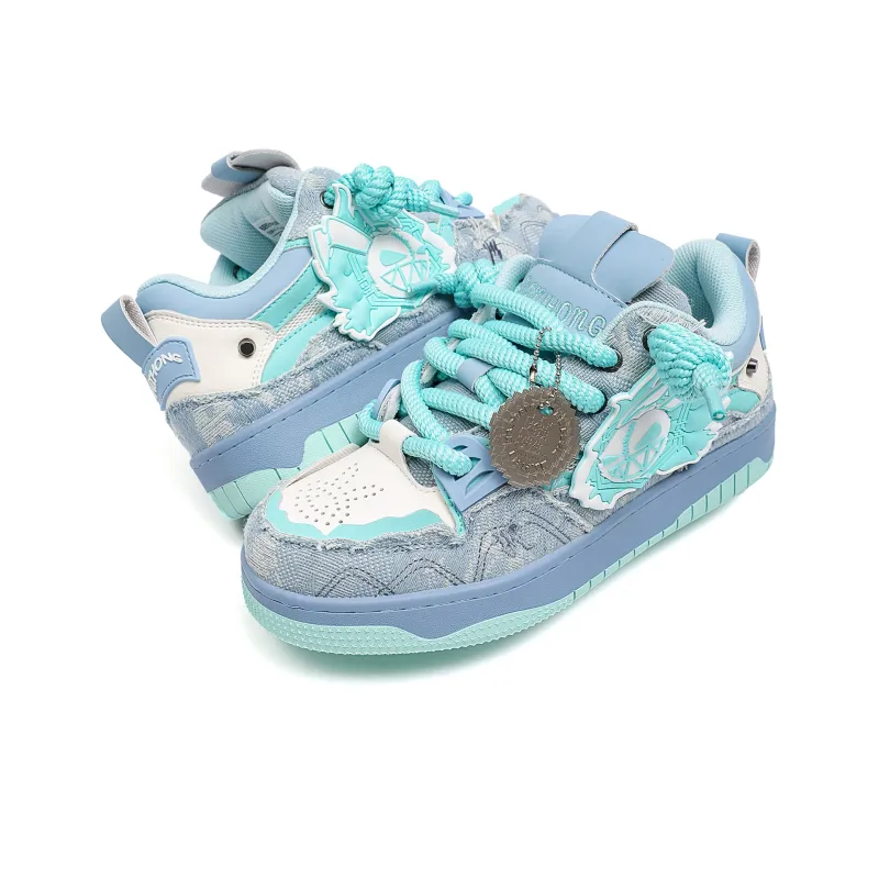MR.PESIN Evil Rabbit Collection Non slip Lightweight Low Top Skateboard Shoes Unisex Lake Blue-3