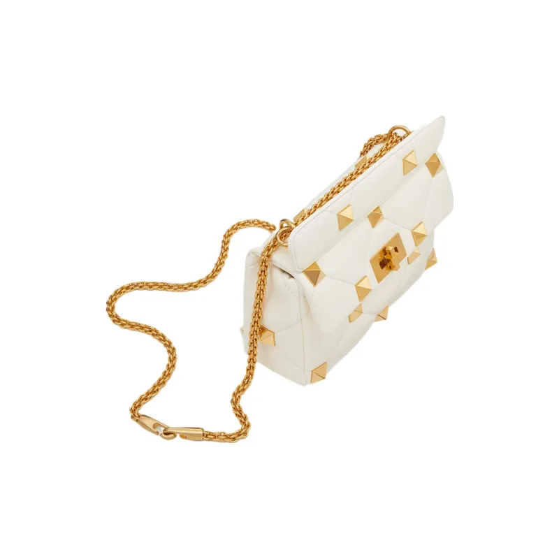 Valentino ROMAN STUD Nappa Sheepskin Handbag, Shoulder Bag, Crossbody Bag Medium Size Women's White-4