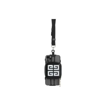 GIVENCHY 4G Cow Leather Silicone Patchwork Earphone Case Cell Phone Pouch Men's Black