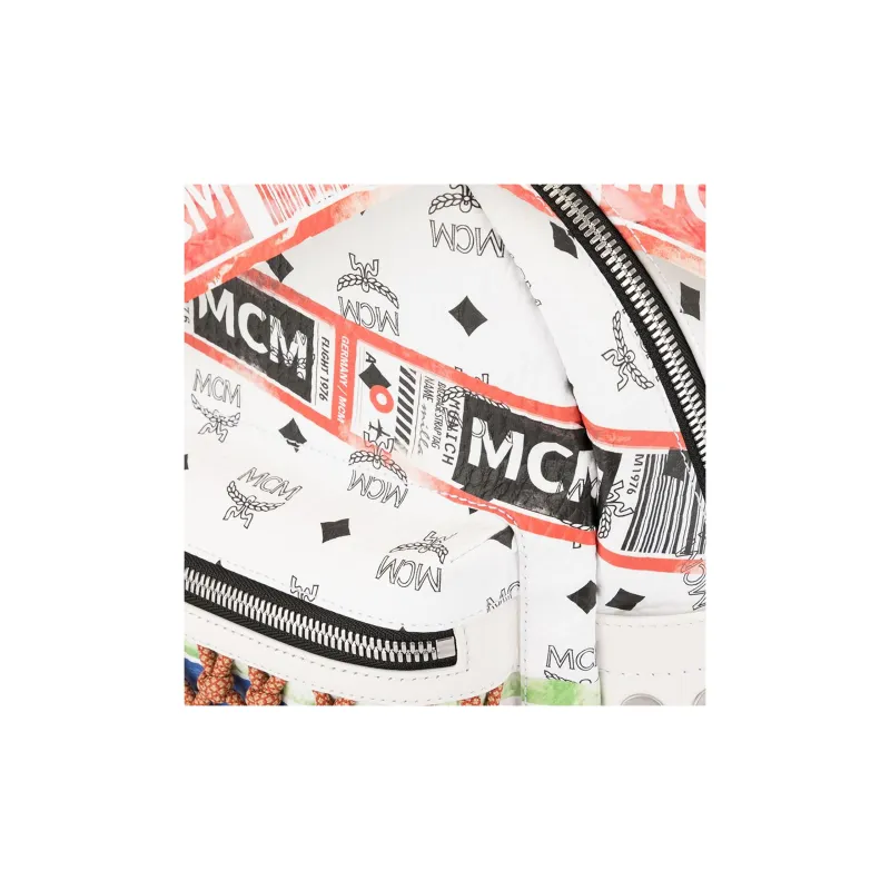 MCM Stark Visetos Coated Canvas With Leather Backpack Large Size Unisex White-4