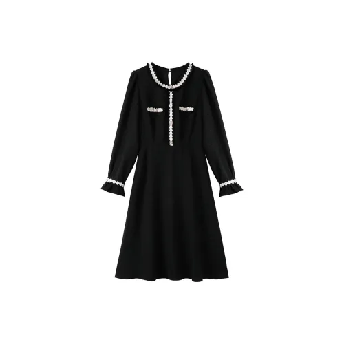 Luxury Long-Sleeved Dresses Women's Black