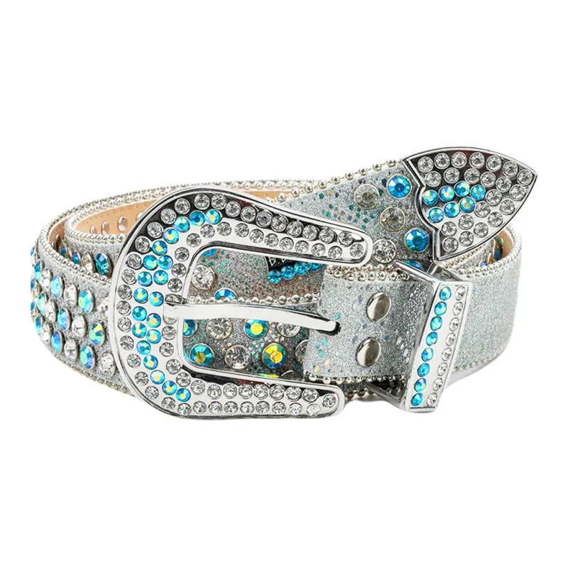 NINE NAIL 9 Section Spike Vintage Trendy Y2K Pin Buckle Stud Rhinestone Embellished Belt Belt Unisex Width  3.8cm-15