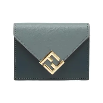 FENDI FF Diamonds Series Calfskin Wallet Medium Size Women's Green