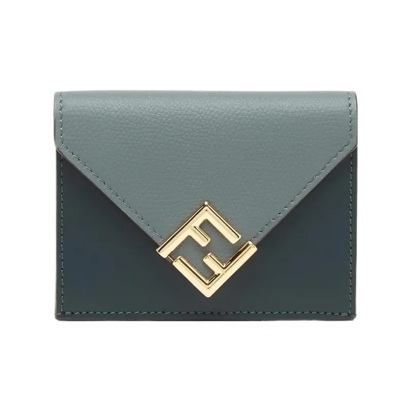 FENDI FF Diamonds Series Calfskin Wallet Medium Size Women's Green-0