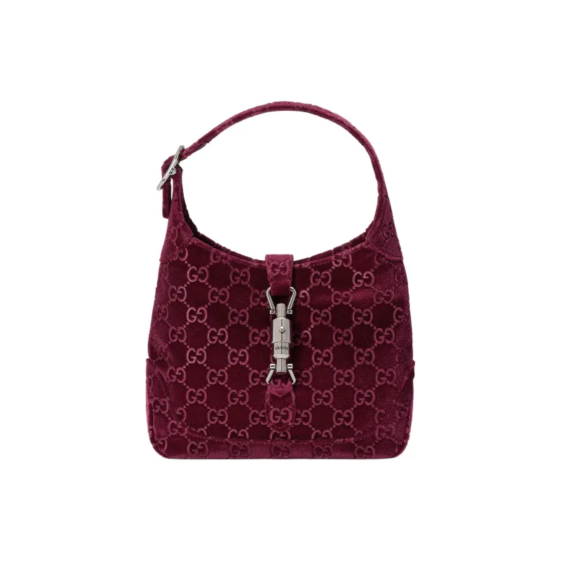 GUCCI Jackie 1961 Velvet Handbag, Shoulder Bag Women's Burgundy-0