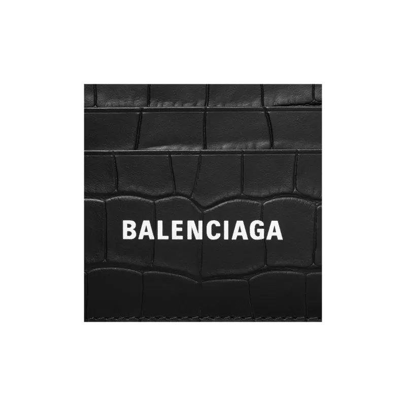 Balenciaga Cash Card Holder Crocodile Embossed Black-5
