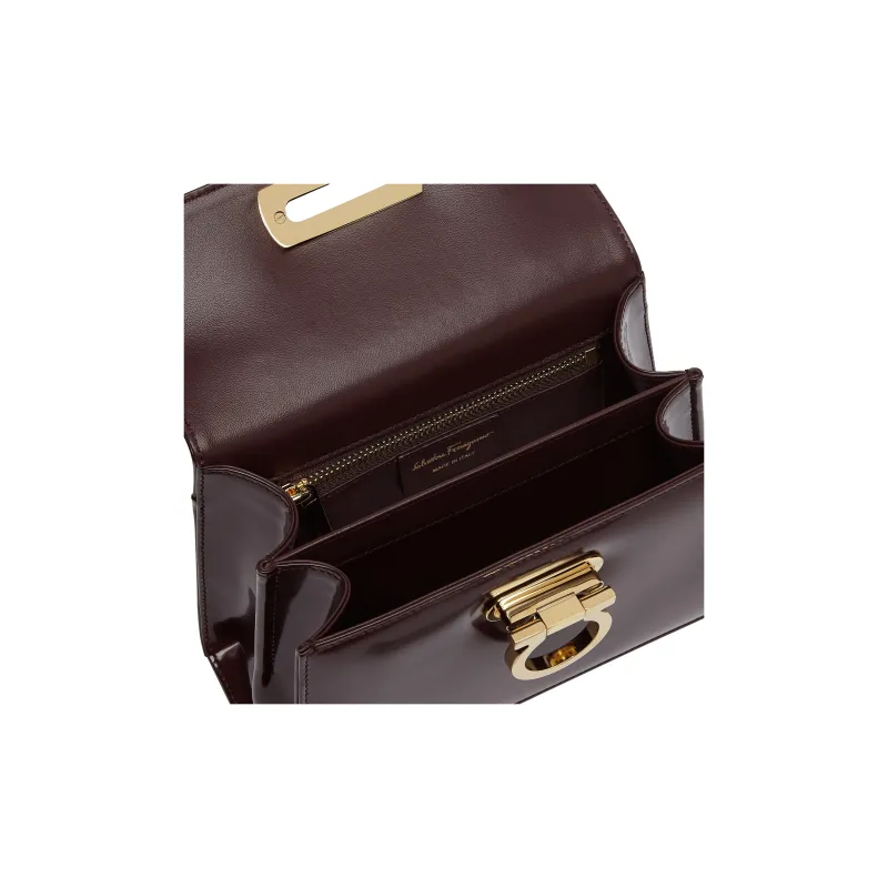 FERRAGAMO GANCINI Cow Leather Shoulder Bag, Crossbody Bag, Handbag Small Size Women's Burgundy-5