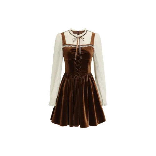 CHIWAWAMEME Long-Sleeved Dresses Women's Chocolate Brown