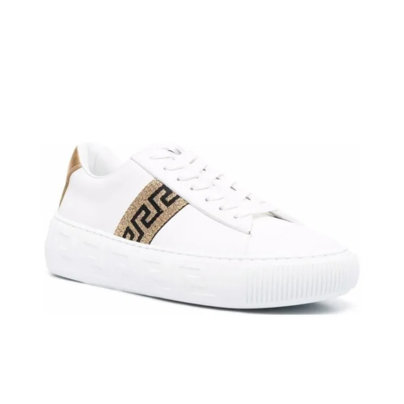 VERSACE Greca Leather Sneaker White Gold Women's-2