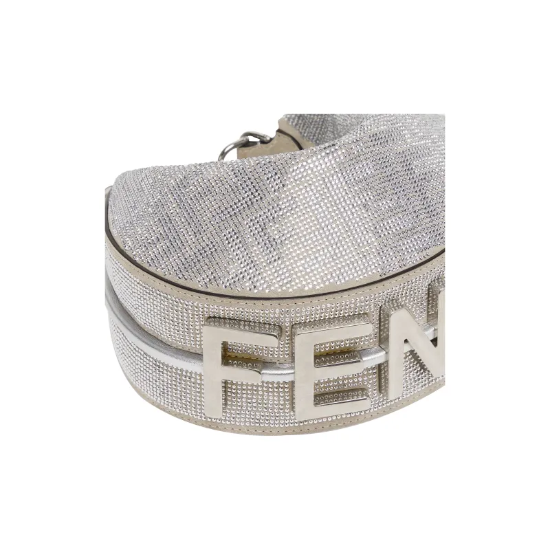FENDI Fendigraphy Calfskin Crescent Bag Wrist Bag Mini Women's Silver-3
