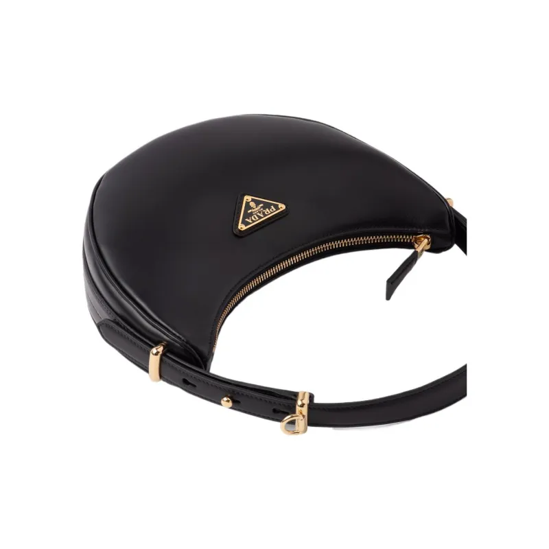 PRADA Arqué Leather Shoulder Bag Black-4