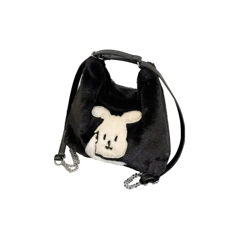 UNITE STAR Plush Tote Bag Shopping Bag Shoulder Bags Women's Black/White/Khaki-14