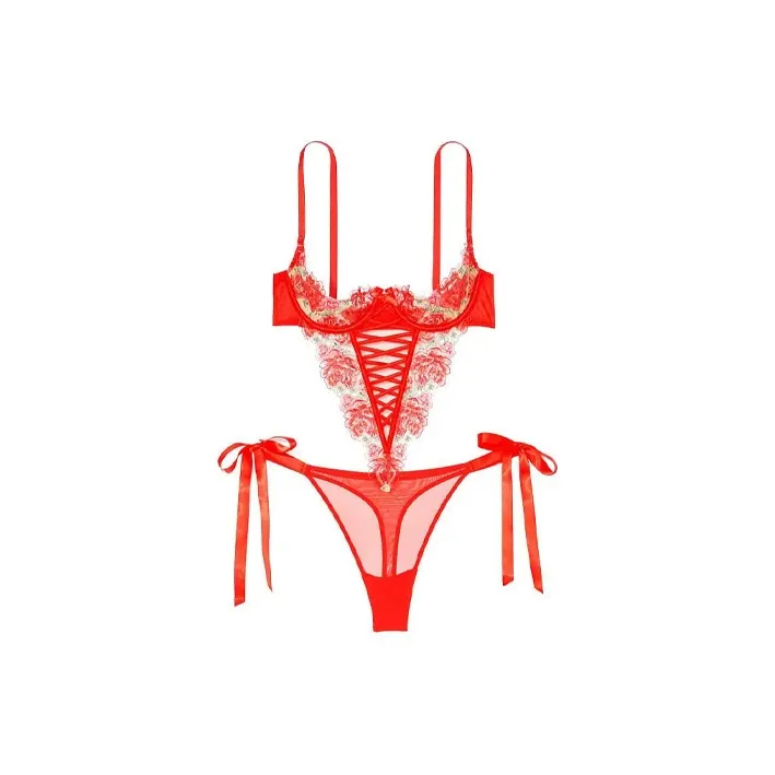 VICTORIA'S SECRET Bodysuits Women's Champagne Coral Red Print-0