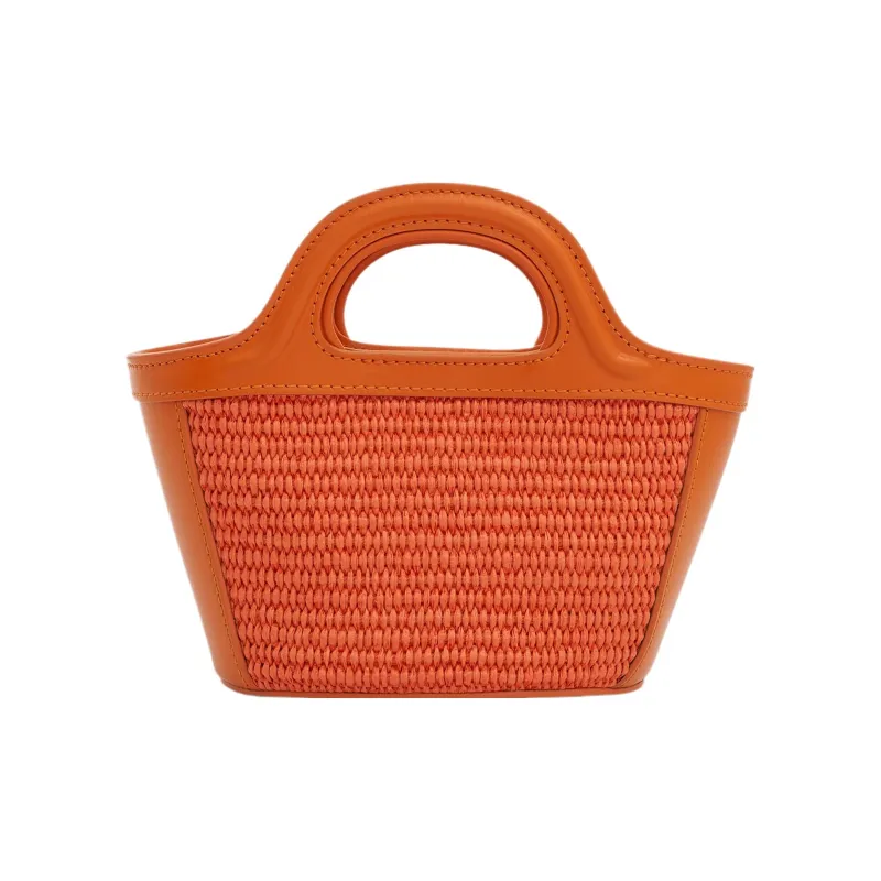 MARNI TROPICALIA Cotton With Cow Leather Shoulder Bag Crossbody Bag Handbag Mini Women's Orange-2