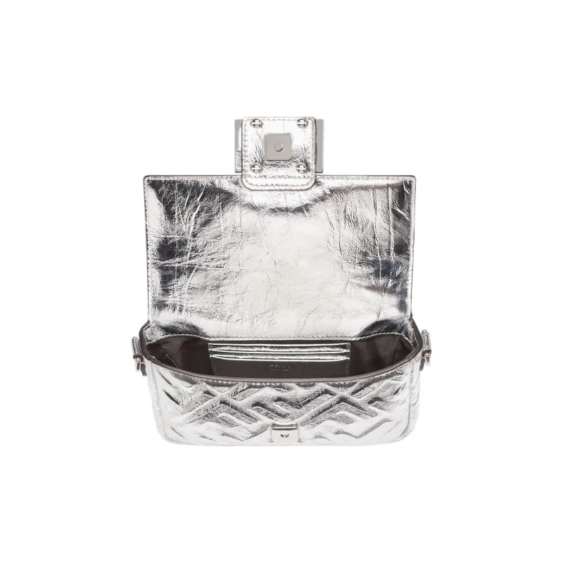 FENDI Baguette Lambskin Portable Crossbody Bag Shoulder Bag Mini Women's Silver-3