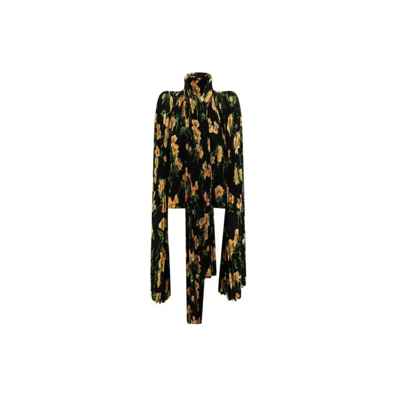 Balenciaga Floral Printed Pleated Scarf Blouse-1