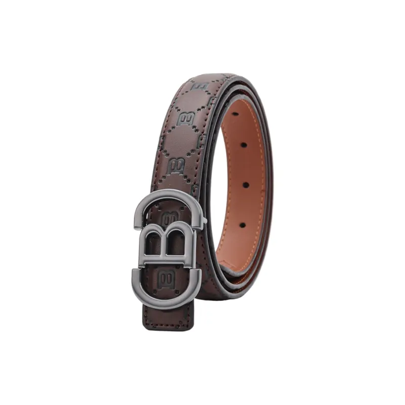 NINE NAIL Retro Trend All Over Print Monogram Plate Buckle Pvc Cow Leather Leather Belts Women's Width  2.5cm-13