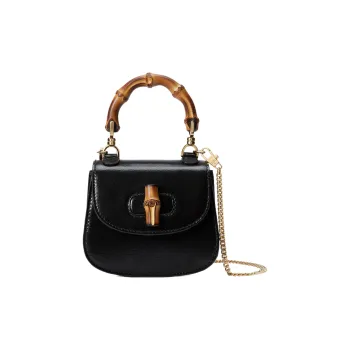GUCCI Bamboo 1947 Leather Handbag, Shoulder Bag, Crossbody Bag Extra Mini Women's Black