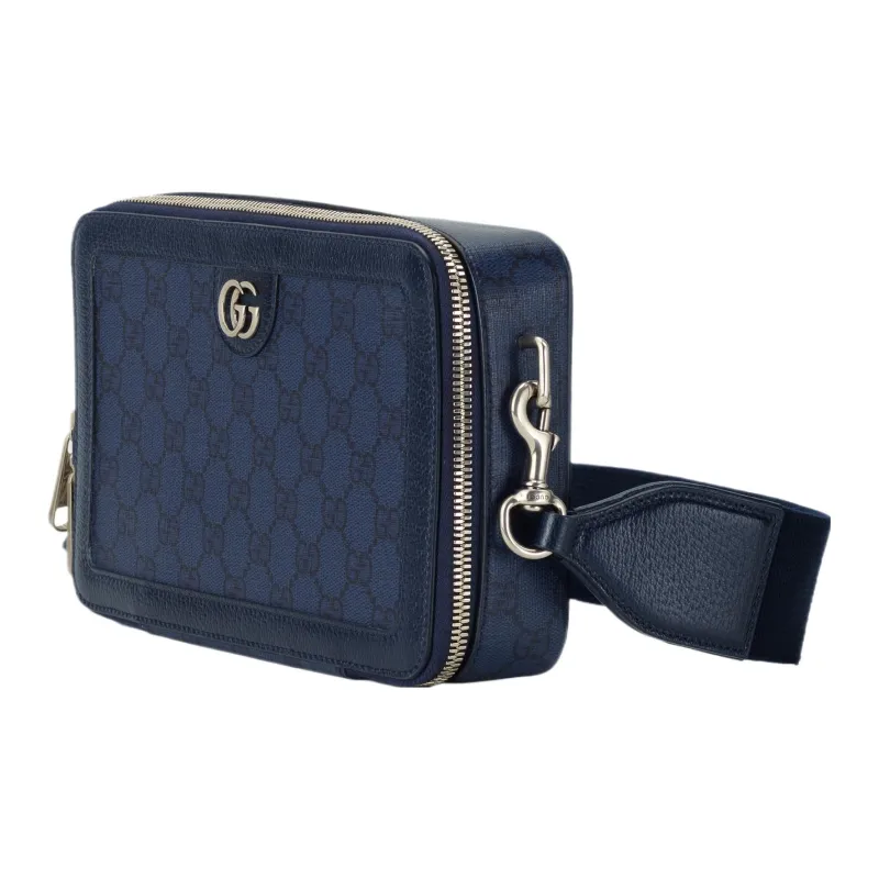 GUCCI Ophidia Canvas With Leather Binding Crossbody Canvas Bag, Shoulder Bag Men's Blue & Black-2