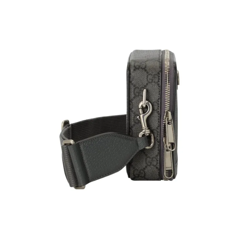 GUCCI Ophidia Canvas With Leather Binding Crossbody Canvas Bag Shoulder Bags Men's Gray & Black-3