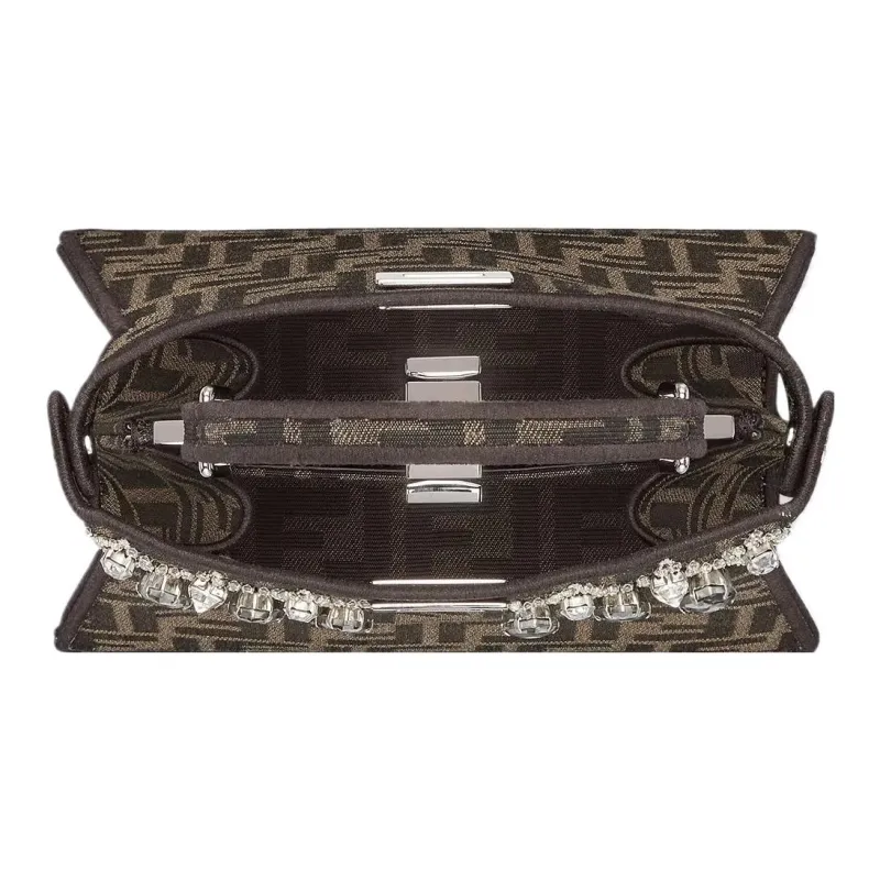 FENDI Peekaboo ISeeU Jacquard FF Fabric Shoulder Bag Crossbody Bag Handbag Women's Brown-3