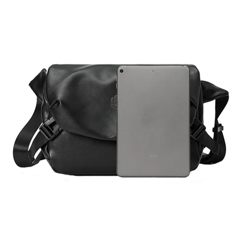 ROSEROOEN PU Messenger Bag Shoulder Bag Crossbody Bag Regular Unisex Pure Black-4
