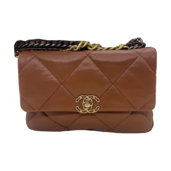 CHANEL 19Bag Lambskin Shoulder Bag Crossbody Bag Large Size Women's Brown
