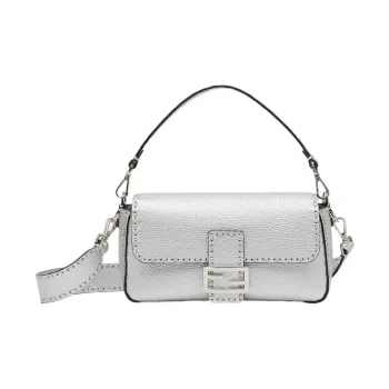 FENDI Baguette Calfskin Portable Crossbody Bag Shoulder Bag Women's Silver