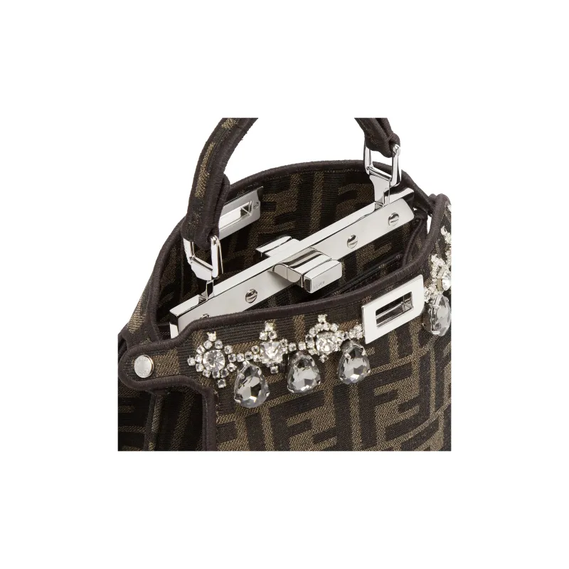 FENDI Peekaboo ISeeU Jacquard FF Fabric Shoulder Bag Crossbody Bag Handbag Women's Brown-4