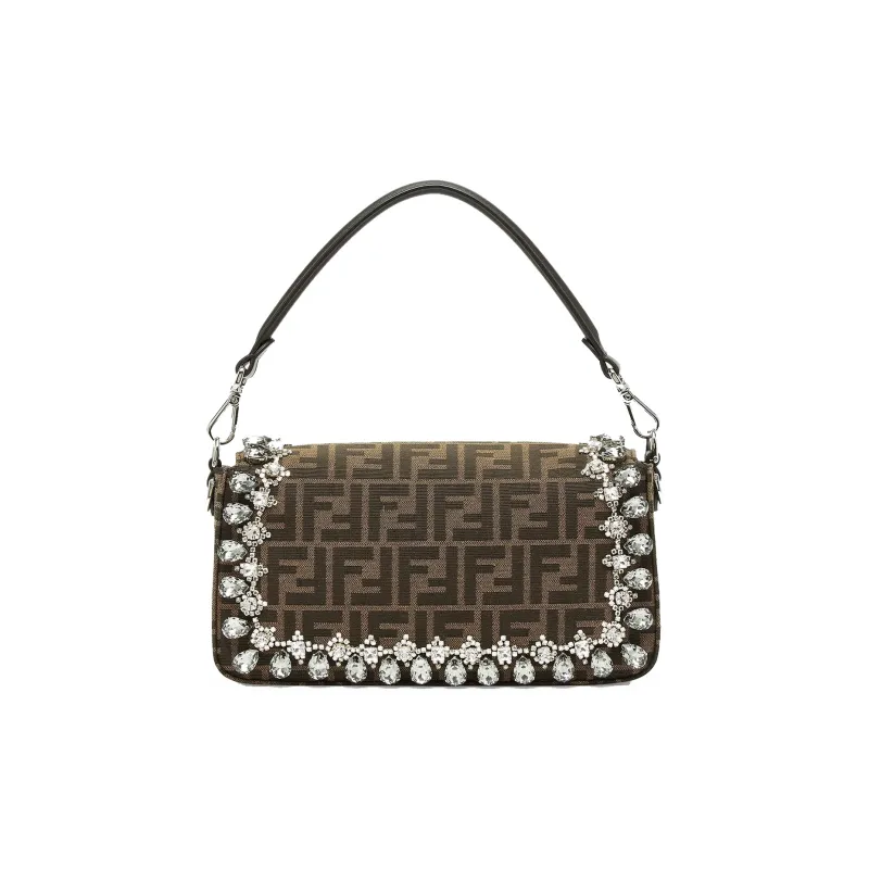 FENDI Baguette Jacquard FF Fabric Shoulder Bag Crossbody Bag Handbag Medium Size Women's Brown-2