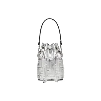 FENDI Mon Tresor Calfskin Bucket Bag, Shoulder Bag, Crossbody Bag, Handbag Small Size Women's Silver