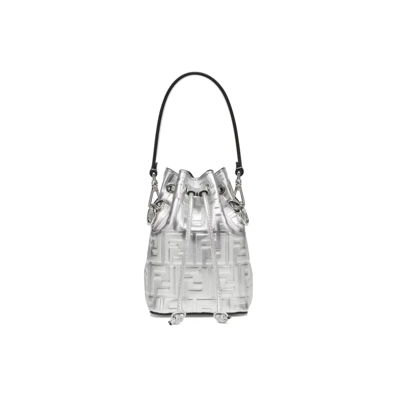 FENDI Mon Tresor Calfskin Bucket Bag, Shoulder Bag, Crossbody Bag, Handbag Small Size Women's Silver-0