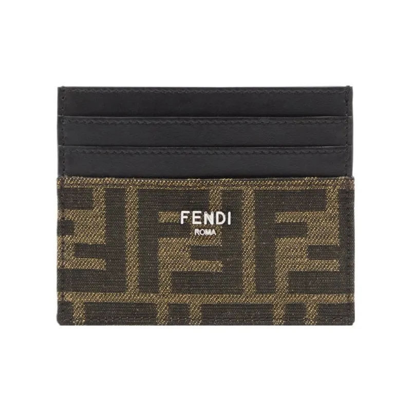 FENDI ROMA Calfskin Card Holder Men's Brown-0