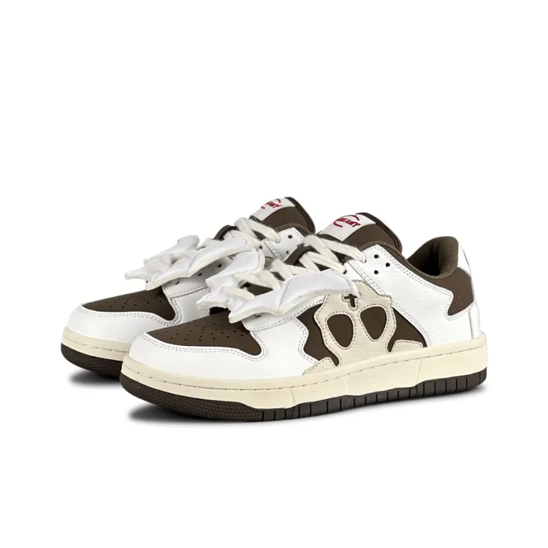 LuzaoT SUPER DRAG Wings Shoes Low Top Skateboard Shoes Unisex White Brown-1