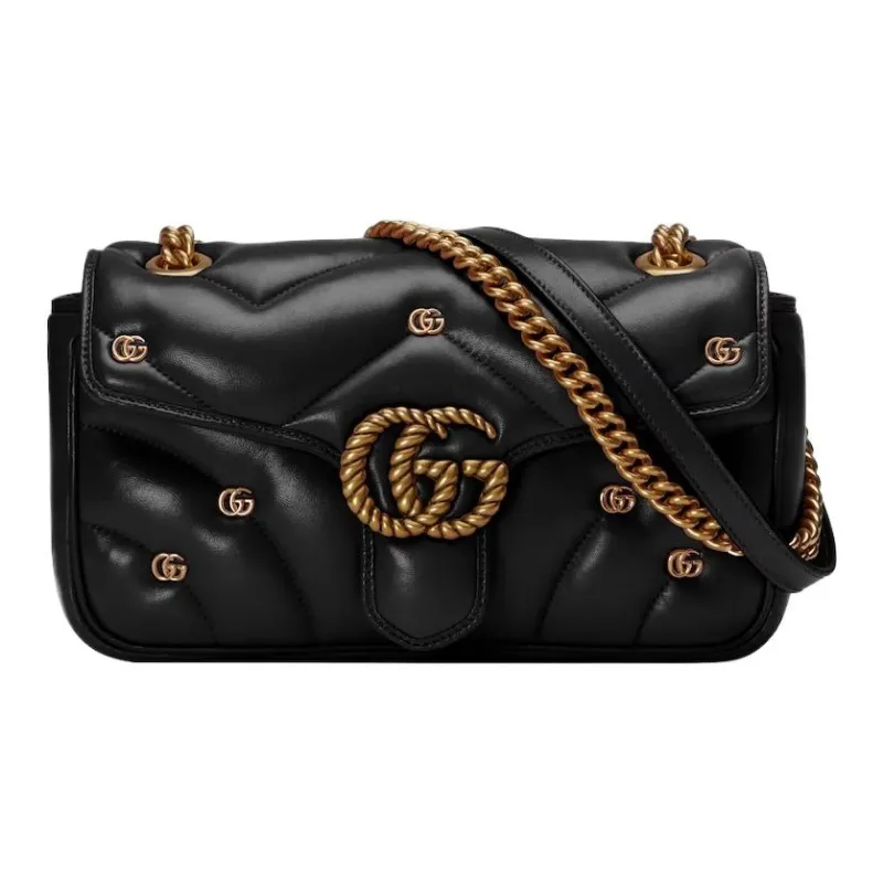 GUCCI GG Marmont Quilting Leather Crossbody Bag Shoulder Bag Women's Black-0