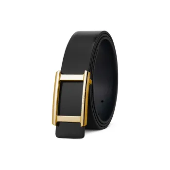 PIERRE CARDIN Men's Plate Buckle Belt For Young And Middle Aged Pants Cow Leather Belts Men's Black 3.4cm