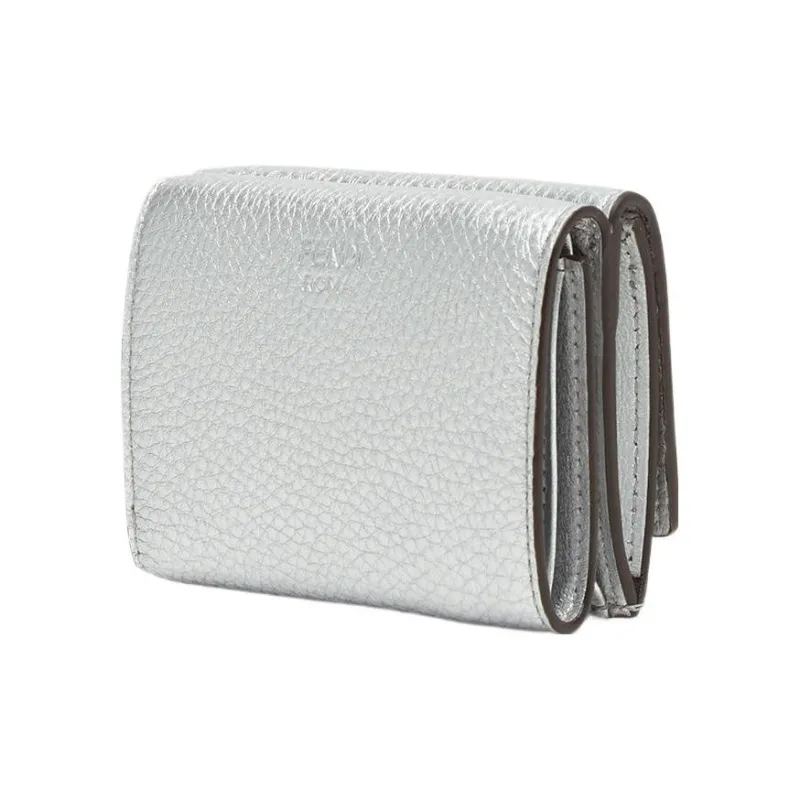 FENDI Peekaboo Calfskin Wallet Extra Mini Women's Silver-1