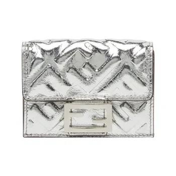 FENDI Baguette Lambskin Wallet Women's Silver