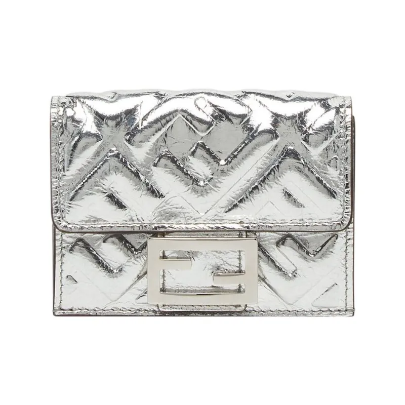 FENDI Baguette Lambskin Wallet Women's Silver-0
