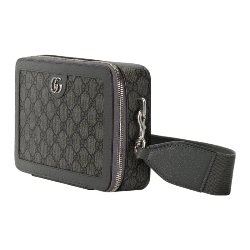 GUCCI Ophidia Canvas With Leather Binding Crossbody Canvas Bag Shoulder Bags Men's Gray & Black-1