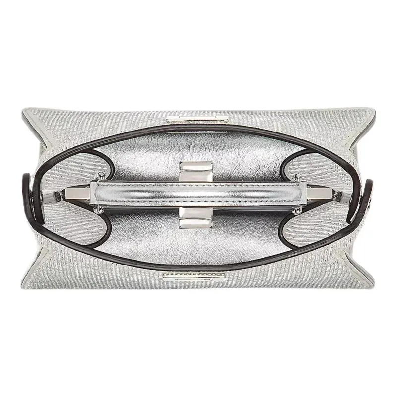 FENDI Peekaboo ISeeU Artificial Crystal Calfskin Shoulder Bag Crossbody Bag Handbag Women's Silver-3